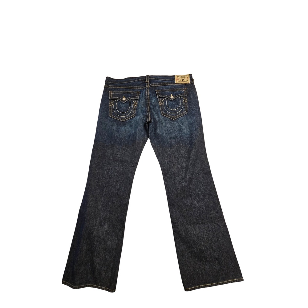 True‎ Religion Ricky Straight Leg Jeans Mens 44x34 Dark Wash FLAP USA Distressed